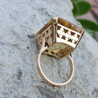 14k yellow gold emerald cut CITRINE estate cocktail ring