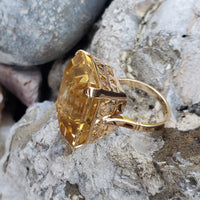 14k yellow gold emerald cut CITRINE estate cocktail ring