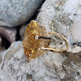 14k yellow gold emerald cut CITRINE estate cocktail ring