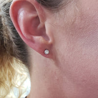 14k white gold old mine cut diamond scroll studs earrings - .53ct tw