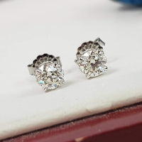 14k white gold old European cut diamond fleur de lis studs earrings - .91ct tw