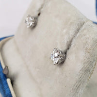 14k white gold old European cut diamond fleur de lis studs earrings - .91ct tw