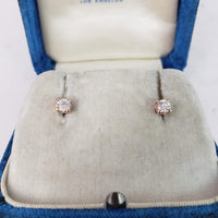 14k rose gold old European cut diamond scroll studs earrings - .37ct tw