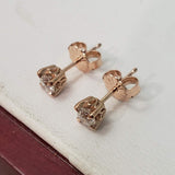 14k rose gold old European cut diamond scroll studs earrings - .37ct tw