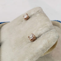 14k rose gold old European cut diamond scroll studs earrings - .37ct tw