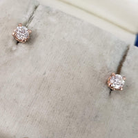 14k rose gold old European cut diamond scroll studs earrings - .37ct tw