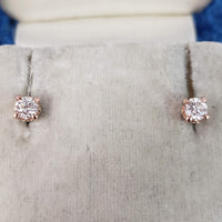 14k rose gold old European cut diamond scroll studs earrings - .37ct tw