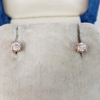 14k rose gold old European cut diamond scroll studs earrings - .37ct tw