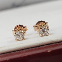 14k rose gold old European cut diamond scroll studs earrings - .37ct tw