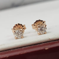 14k rose gold old European cut diamond scroll studs earrings - .37ct tw