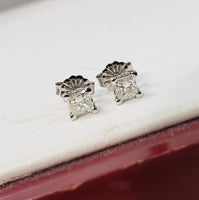 14k yellow gold princess cut diamond scroll studs earrings - .57ct tw