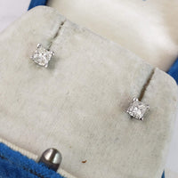 14k yellow gold princess cut diamond scroll studs earrings - .57ct tw