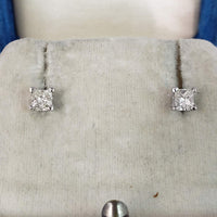 14k yellow gold princess cut diamond scroll studs earrings - .57ct tw