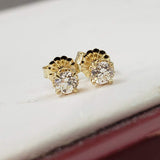 14k yellow gold old European cut diamond fleur de lis studs earrings - .43ct tw