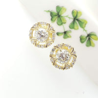14k gold brilliant cut diamond Deco style halo studs - .66ct tw