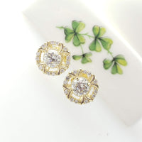 14k gold brilliant cut diamond Deco style halo studs - .66ct tw
