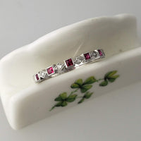 14k white gold diamond & ruby stackable wedding band