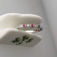14k white gold diamond & ruby stackable wedding band