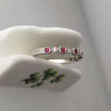 14k white gold diamond & ruby stackable wedding band