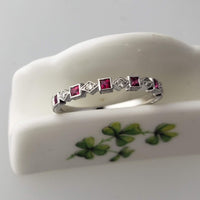 14k white gold diamond & ruby stackable wedding band