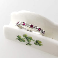 14k white gold diamond & ruby stackable wedding band