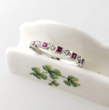 14k white gold diamond & ruby stackable wedding band