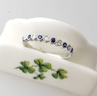 14k white gold diamond & blue sapphire stackable wedding band