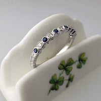 14k white gold diamond & blue sapphire stackable wedding band