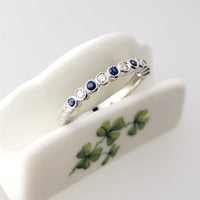 14k white gold diamond & blue sapphire stackable wedding band