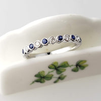 14k white gold diamond & blue sapphire stackable wedding band