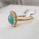 18k yellow gold Victorian turquoise & mine cut diamond halo ring