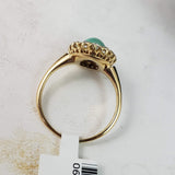 18k yellow gold Victorian turquoise & mine cut diamond halo ring