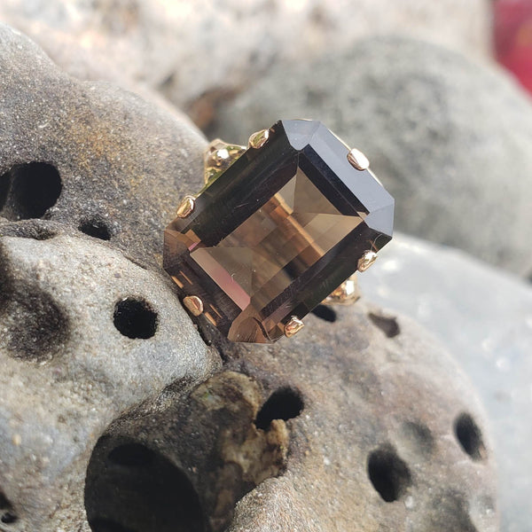 14k gold Smokey Quartz cocktail estate ring