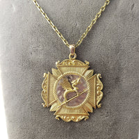 10k gold antique DRAGON medallion necklace pendant