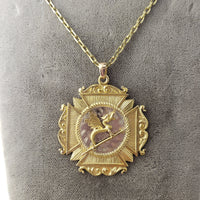 10k gold antique DRAGON medallion necklace pendant