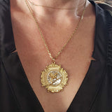 10k gold antique DRAGON medallion necklace pendant