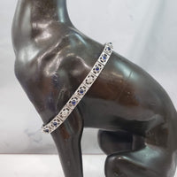 Platinum & 14k white gold c.20's Deco filigree diamond & blue sapphire bracelet