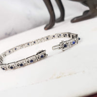 Platinum & 14k white gold c.20's Deco filigree diamond & blue sapphire bracelet