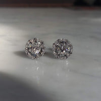 14k gold white gold old European cut diamond Deco style halo studs - .82ct tw