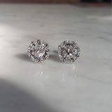 14k gold white gold old European cut diamond Deco style halo studs - .82ct tw