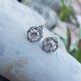 14k gold white gold old European cut diamond Deco style halo studs - .82ct tw