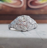 Platinum Edwardian Filigree "bow" European cut diamond antique Ring