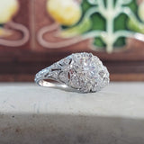 Platinum Edwardian Filigree "bow" European cut diamond antique Ring