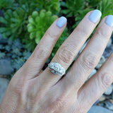 14k white c.30s - c.40s cluster 3 stone diamond ring