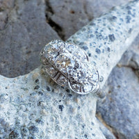 14k white c.30s - c.40s cluster 3 stone diamond ring