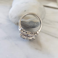 14k white c.30s - c.40s cluster 3 stone diamond ring