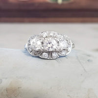 14k white c.30s - c.40s cluster 3 stone diamond ring