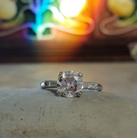 platinum European cut diamond estate engagement Ring