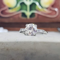 platinum European cut diamond estate engagement Ring