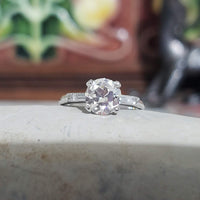 platinum European cut diamond estate engagement Ring